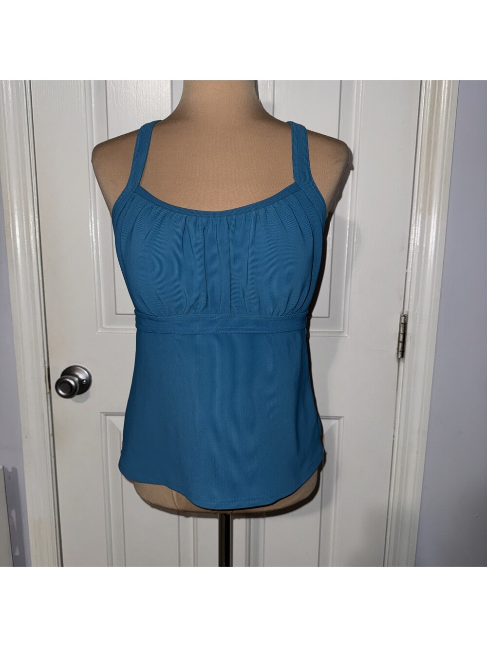 LANDS' END Ribbed Tankini Swim Top Size 12 Teal Green